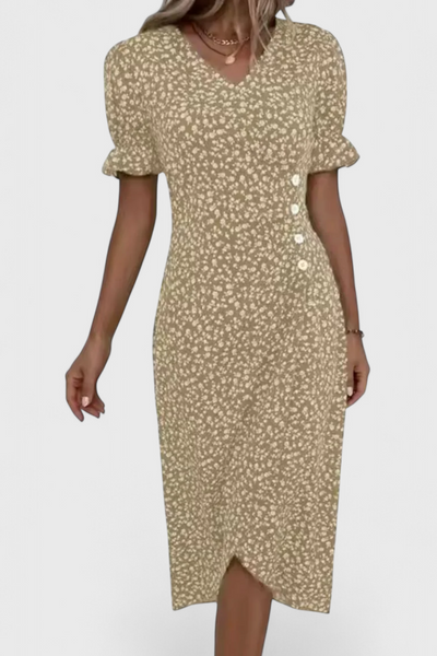 Joana | Floral Midi Dress with V-Neckline and Short Sleeves