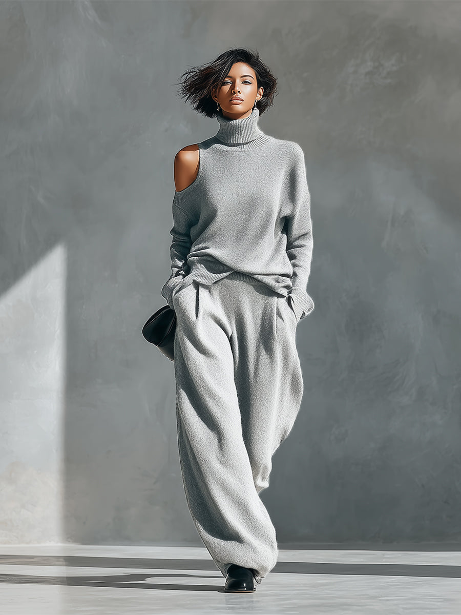 Women's One-shoulder Cut-out Modern Knit-Blend Set