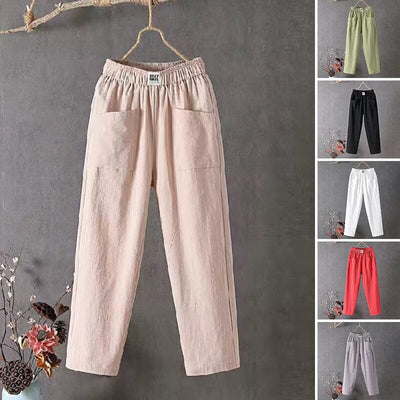 Julie | Casual Cotton Linen Trousers with Elasticated Waist