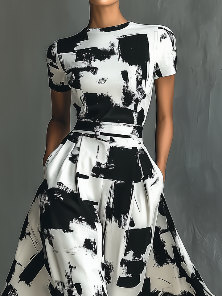 Women's Abstract Print Short Sleeve Maxi Dress