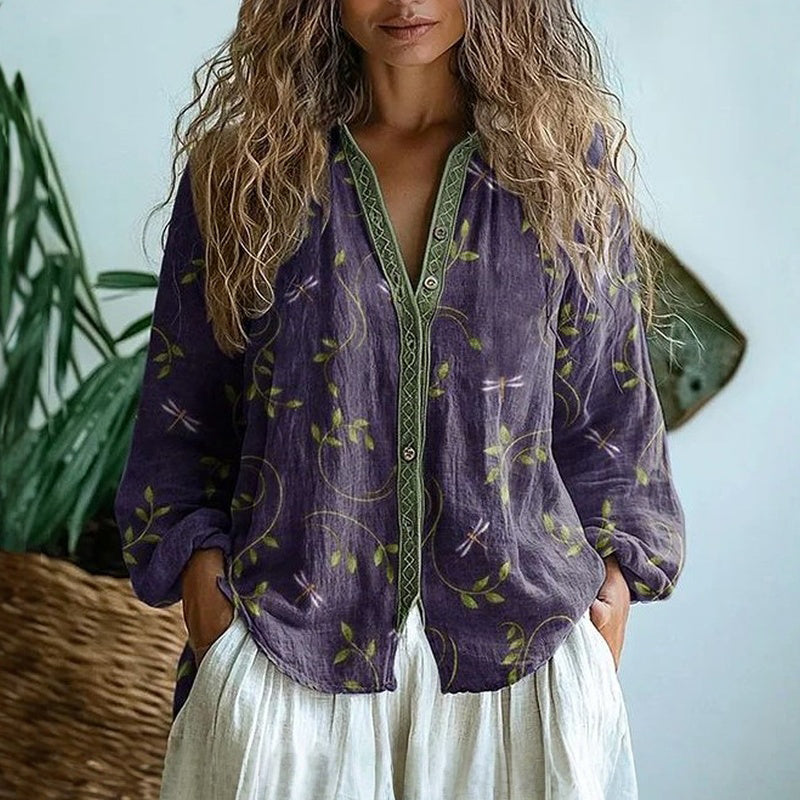 Vancouver Lane™ | Ambre - Vintage Leaf Print Blouse