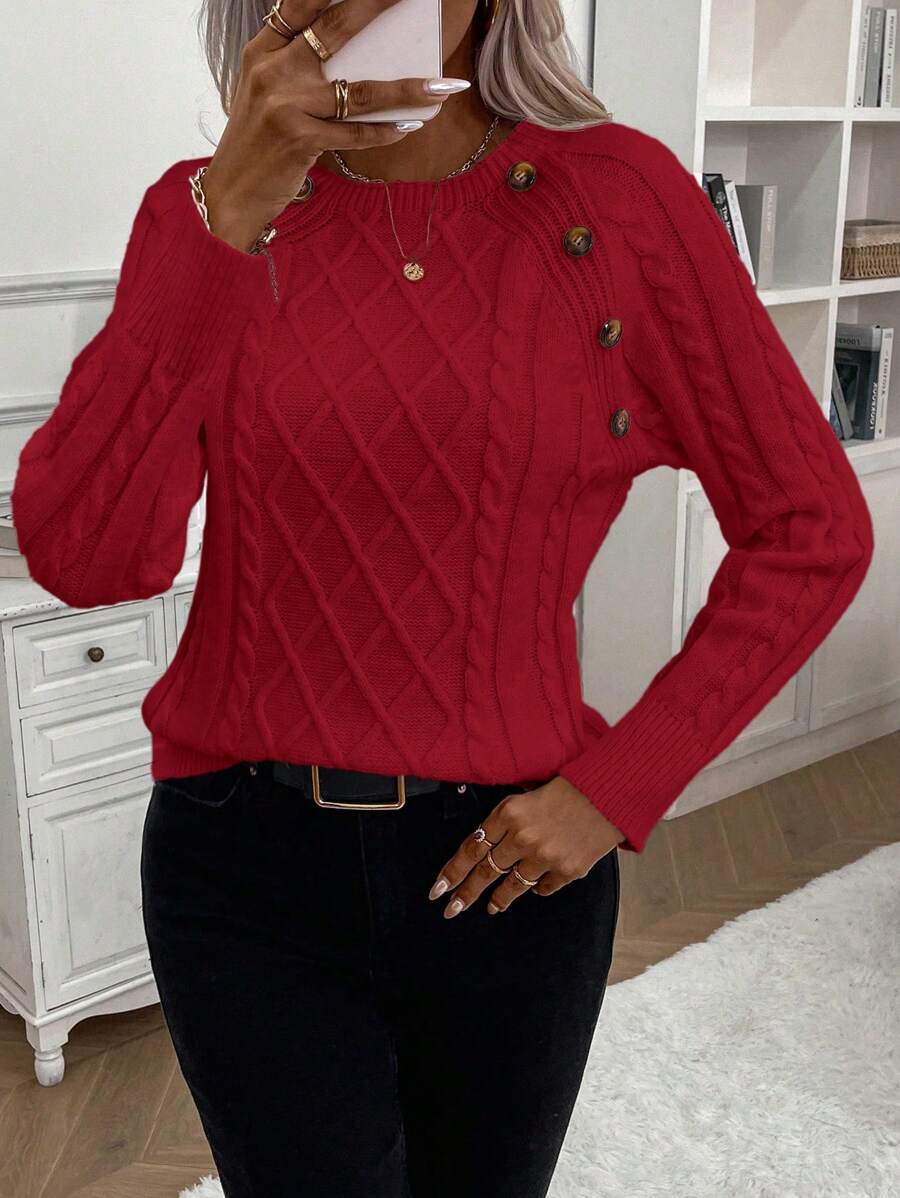 Clara | Ladies’ Button-Detail Cable Knit Jumper