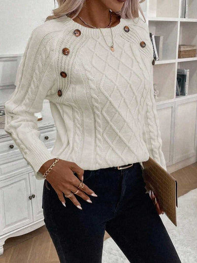 Clara | Ladies’ Button-Detail Cable Knit Jumper