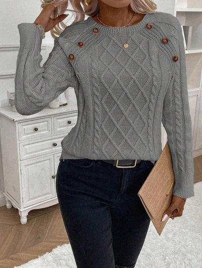 Clara | Ladies’ Button-Detail Cable Knit Jumper