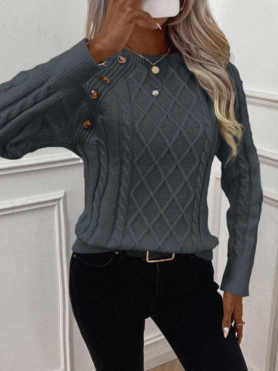 Clara | Ladies’ Button-Detail Cable Knit Jumper