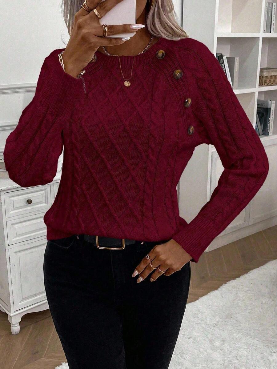 Clara | Ladies’ Button-Detail Cable Knit Jumper