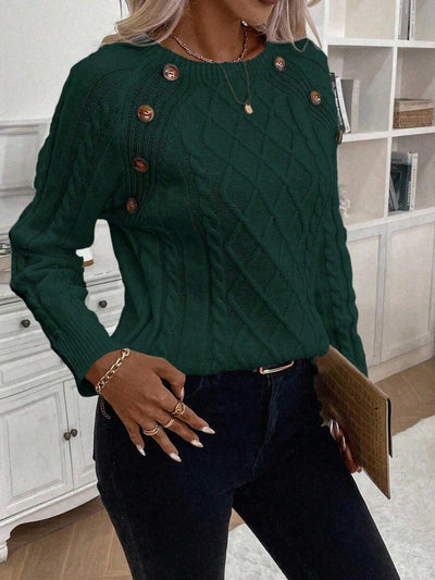 Clara | Ladies’ Button-Detail Cable Knit Jumper