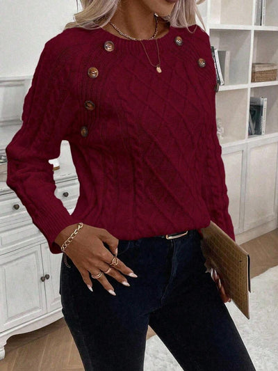 Clara | Ladies’ Button-Detail Cable Knit Jumper