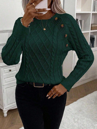 Clara | Ladies’ Button-Detail Cable Knit Jumper