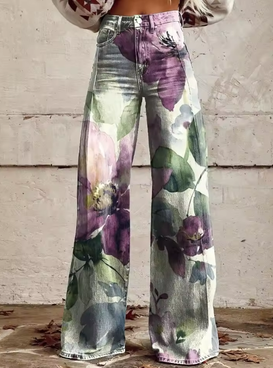 Flora | Soft Bloom Watercolour Pants