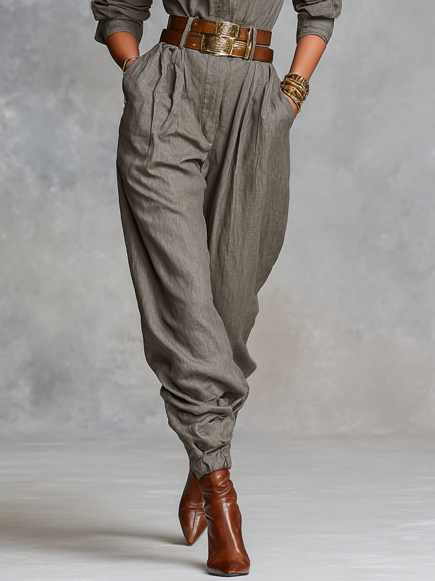 Women's Cotton And Linen Blended Long Sleeve Shirt Jumpsuit