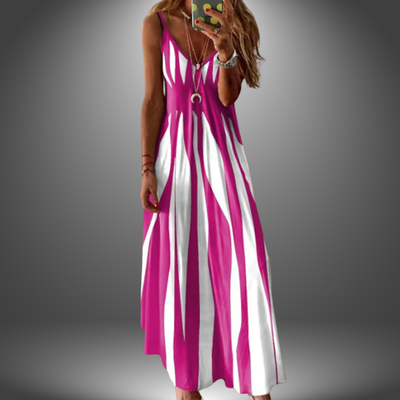 Aria | Elegant Sleeveless Stripe Printed Long Dress