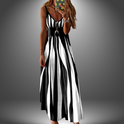 Aria | Elegant Sleeveless Stripe Printed Long Dress