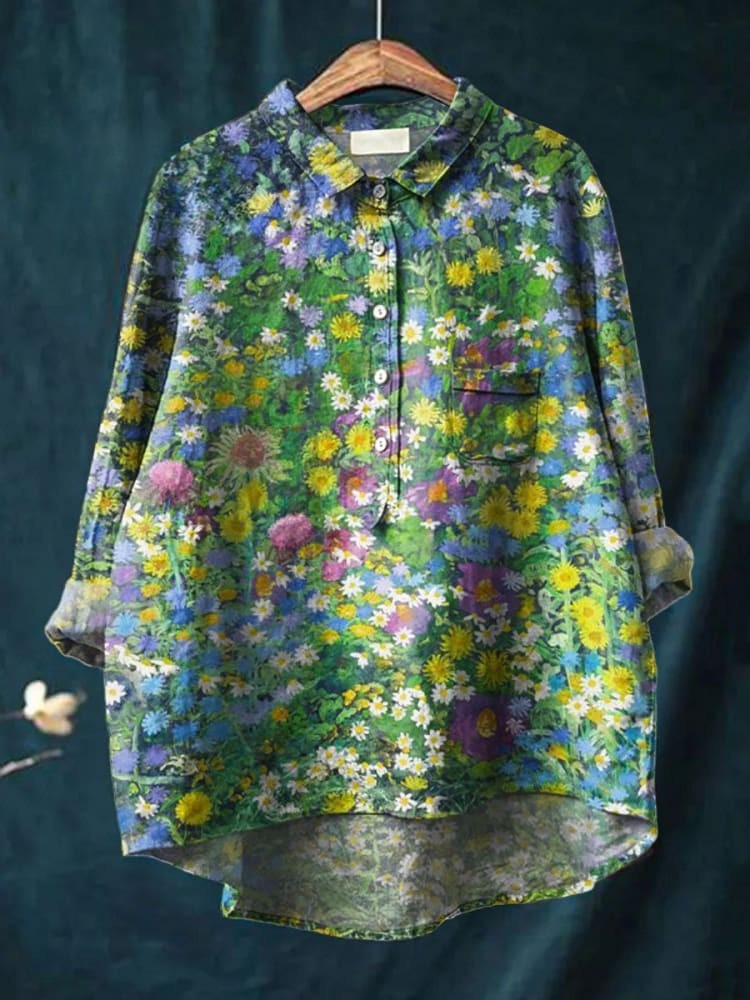 Women's Vintage Floral Art Print Casual  Shirt