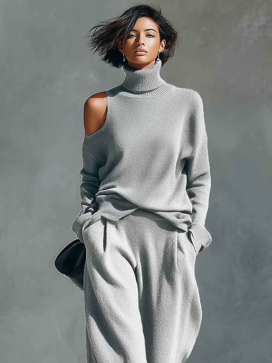 Women's One-shoulder Cut-out Modern Knit-Blend Set