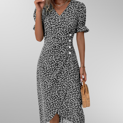 Joana | Floral Midi Dress with V-Neckline and Short Sleeves