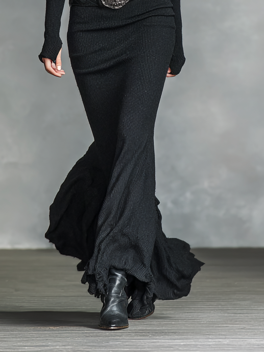 Women's Knitted V-neck Slim Long Sleeves Maxi Dress (Without Belt)