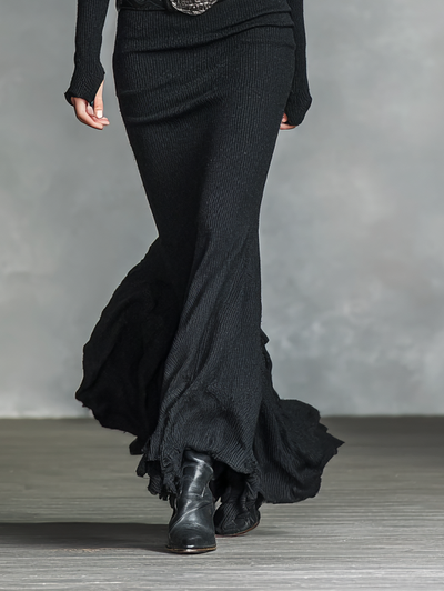 Women's Knitted V-neck Slim Long Sleeves Maxi Dress (Without Belt)