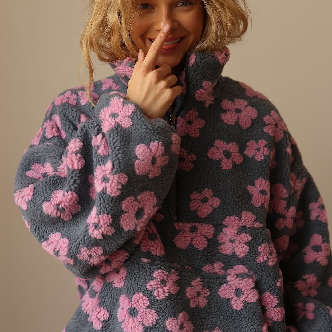 Azelma | Long Sleeve And Floral Print Fleece Sweater