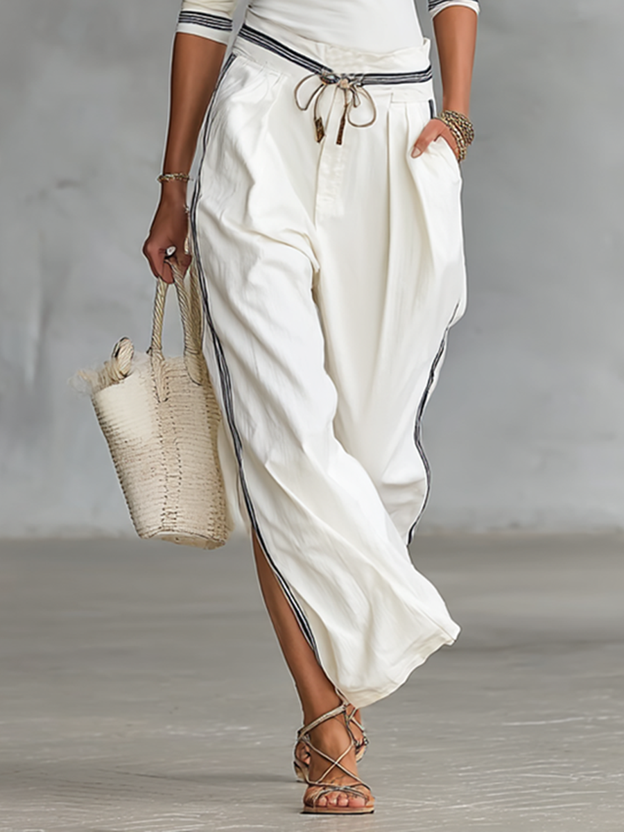 Women's Sports Half-high-neck Long-sleeved T-shirt Drawstring Wide-leg Pants Two-piece Set