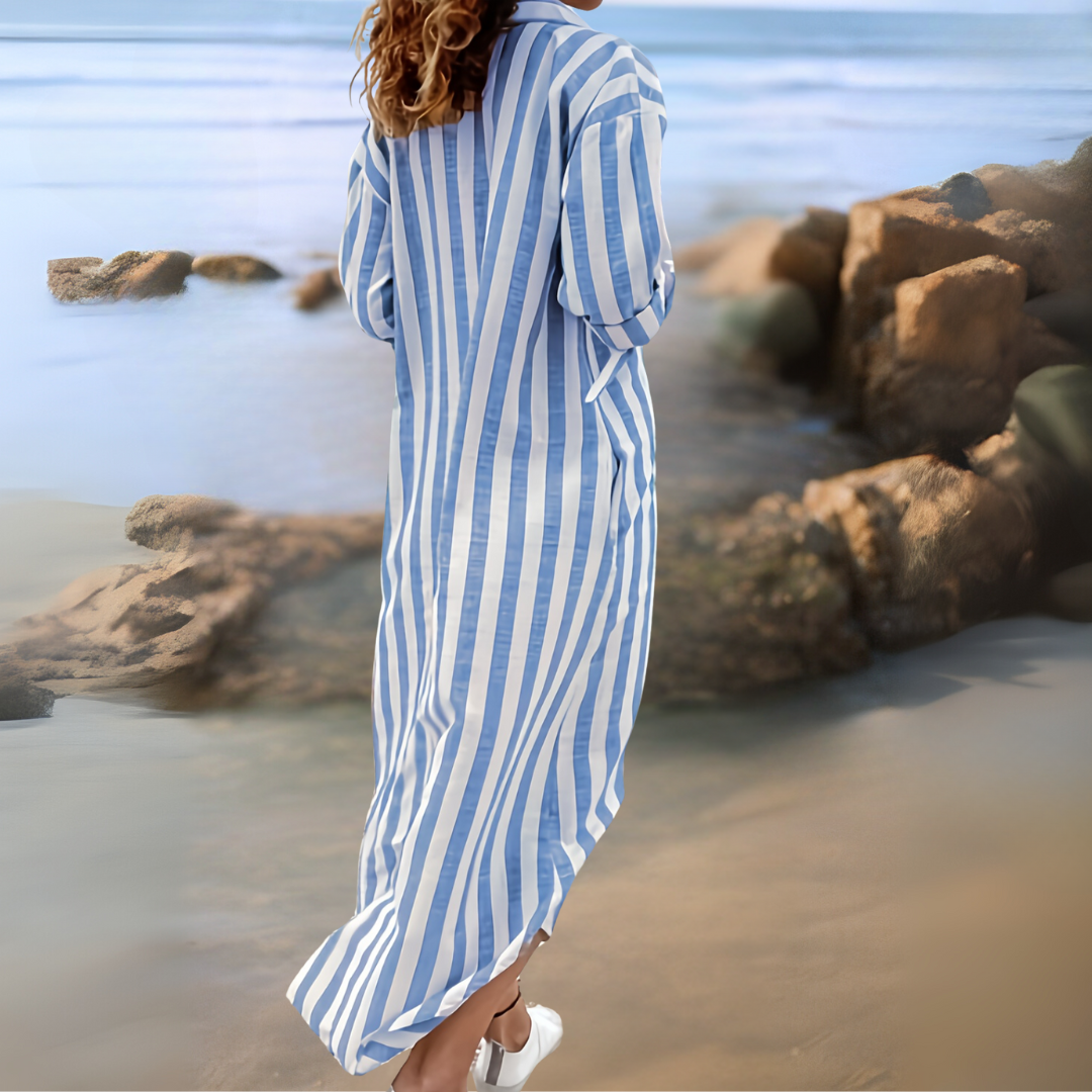 Joyce | Chic Cotton Dress with Stripes and V-Neckline
