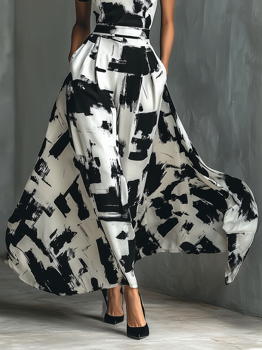Women's Abstract Print Short Sleeve Maxi Dress