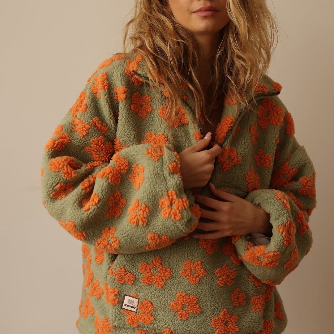 Azelma | Long Sleeve And Floral Print Fleece Sweater