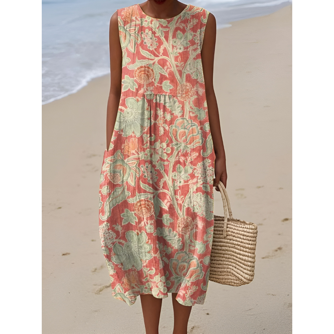 Elayna – Vintage Garden Sleeveless Dress