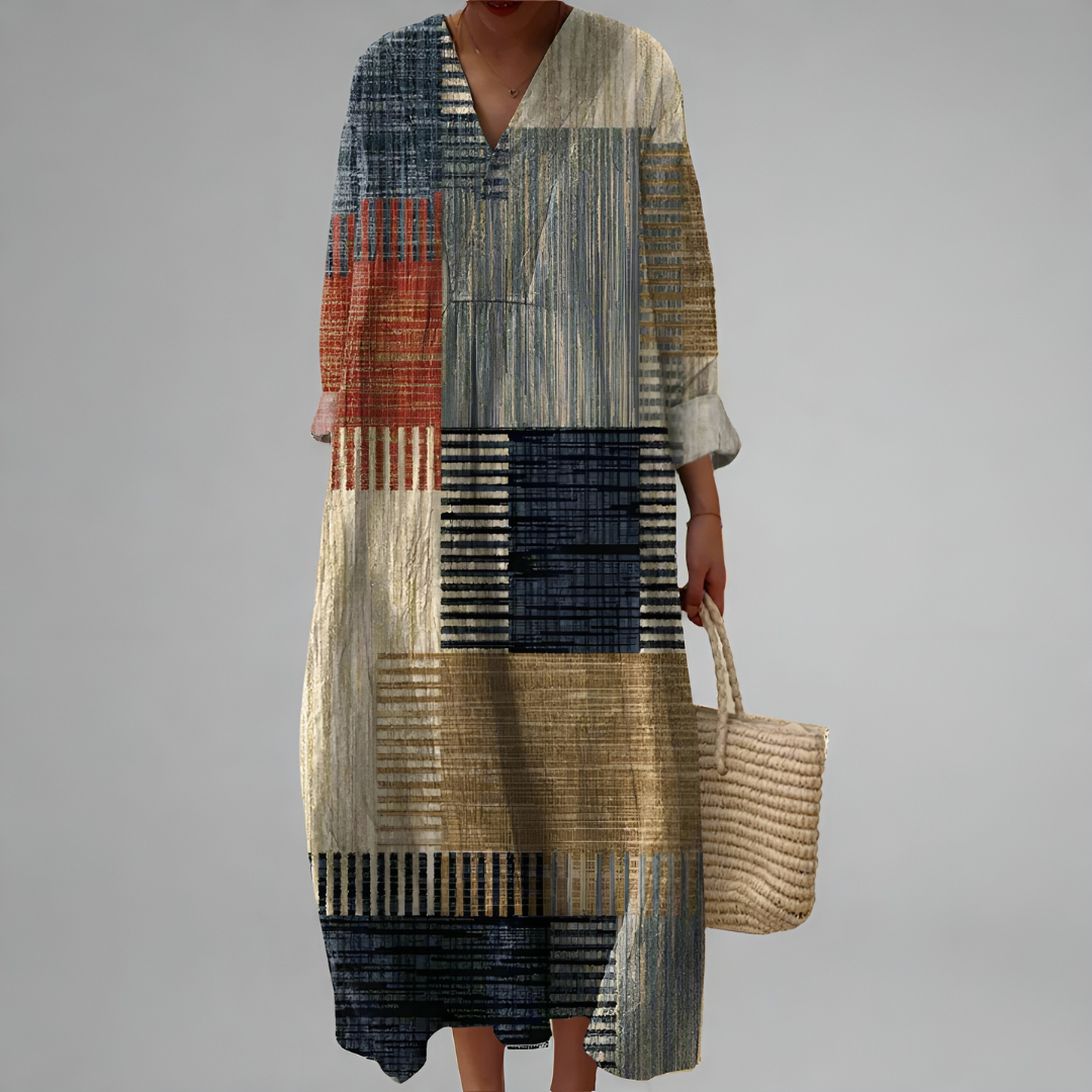 Dorelle – Earth-Toned Abstract Maxi Dress for Women