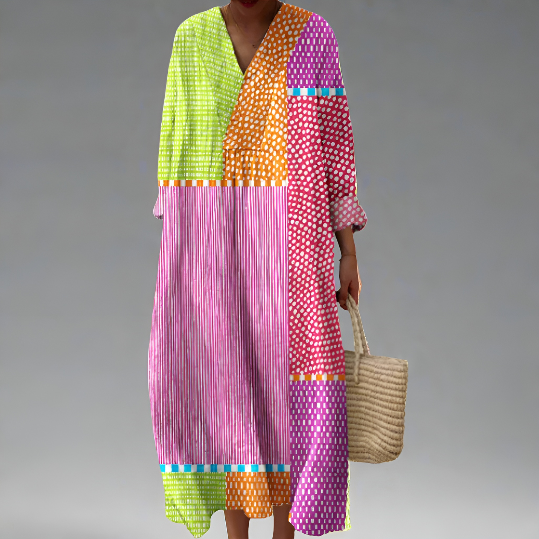 Zelora – Playful Patch Maxi Dress for Women