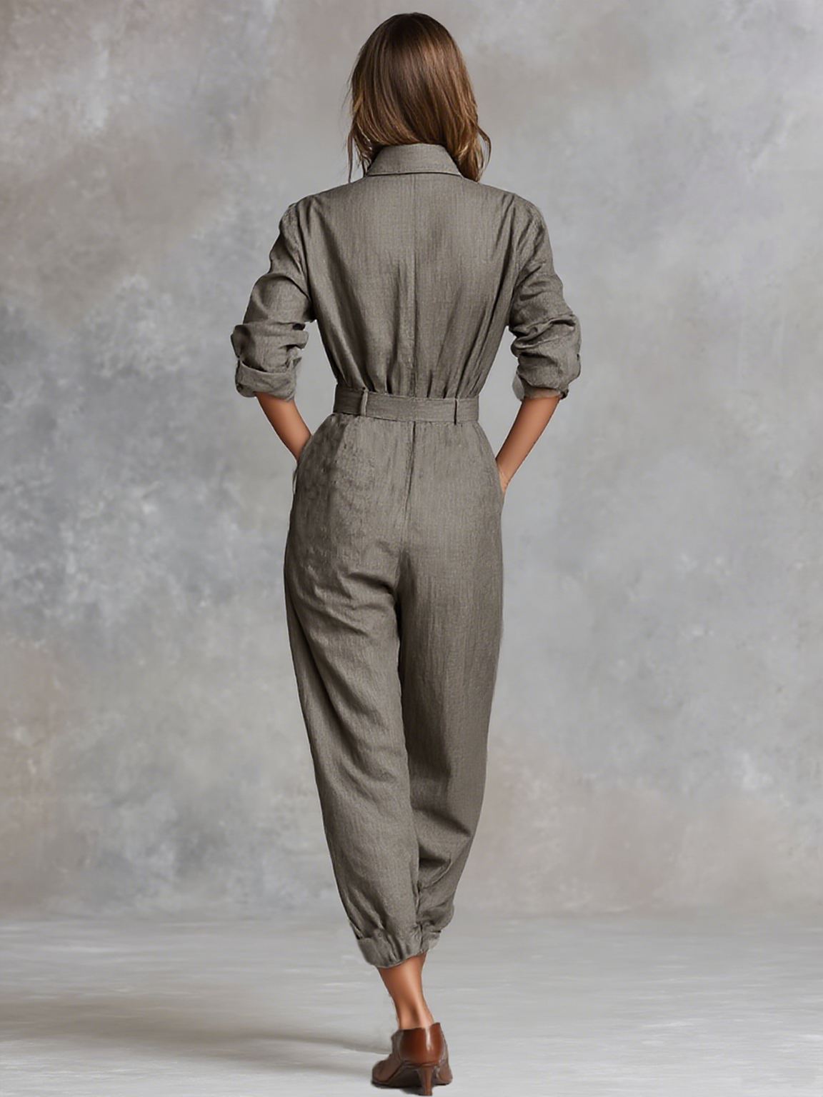 Women's Cotton And Linen Blended Long Sleeve Shirt Jumpsuit