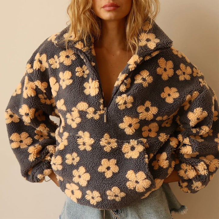 Azelma | Long Sleeve And Floral Print Fleece Sweater
