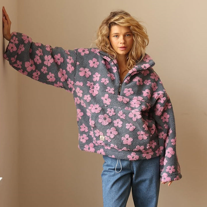 Azelma | Long Sleeve And Floral Print Fleece Sweater