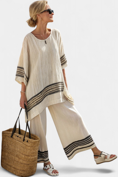 Anila | Elegant Two-Piece Linen Set with Striped Design