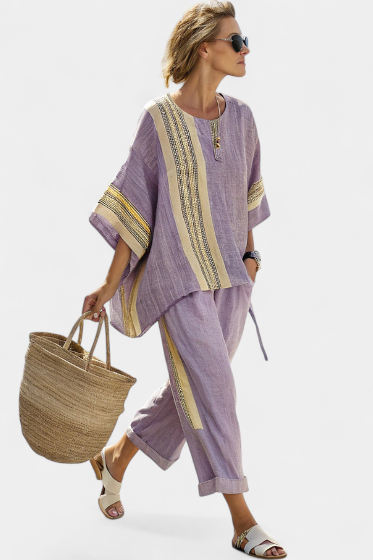 Anila | Elegant Two-Piece Linen Set with Striped Design