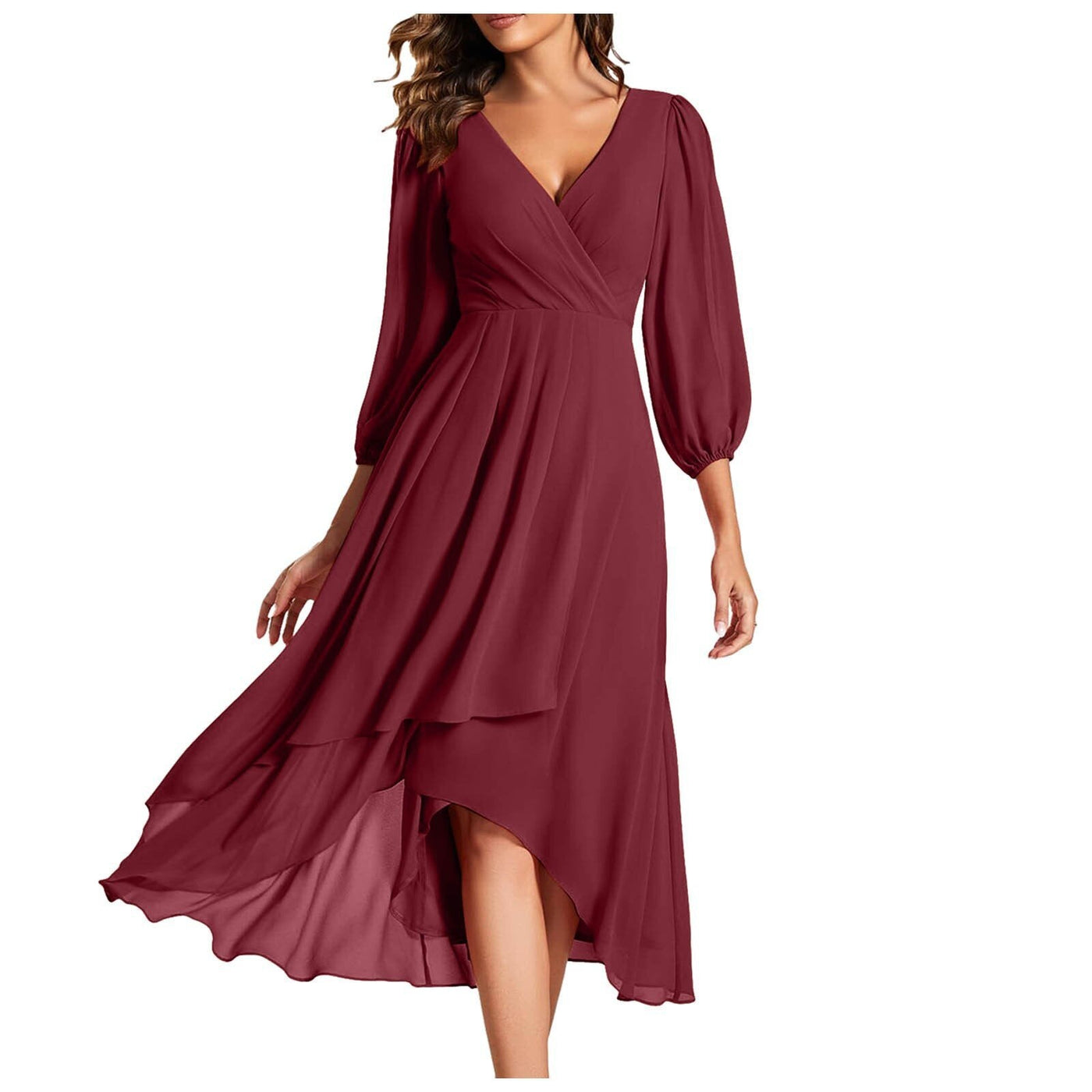 Mia™ | V-Neck Asymmetrical Hem Dress