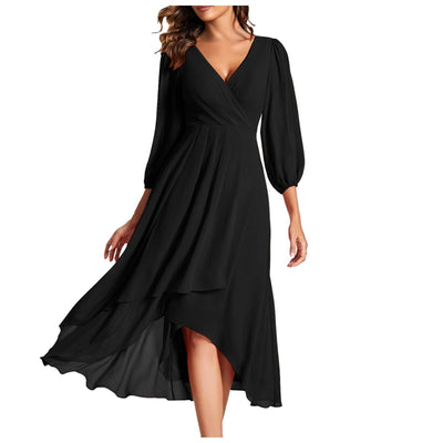 Mia™ | V-Neck Asymmetrical Hem Dress