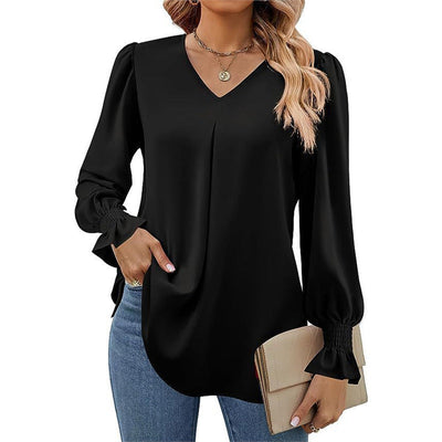 Isaline | Pleated V-Neck Blouse