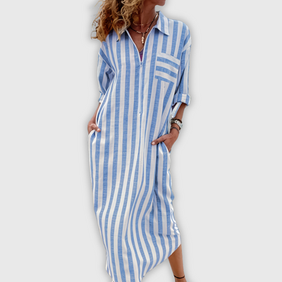Joyce | Chic Cotton Dress with Stripes and V-Neckline