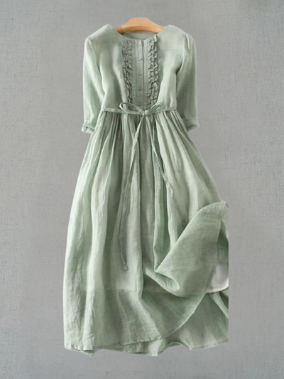 Arya - Women's Retro Style Dress with Round Neck and Waist Ties