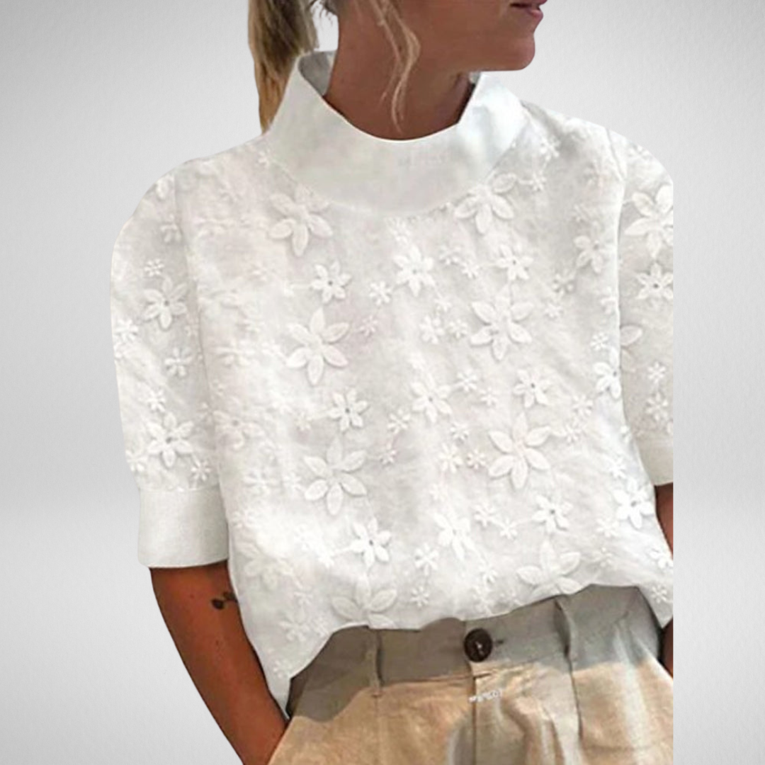 Elodie | Embroidered Blouse with Stand-Up Collar