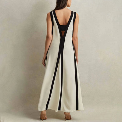 Eveline | Elegant V-Neck Colorblock Maxi Dress