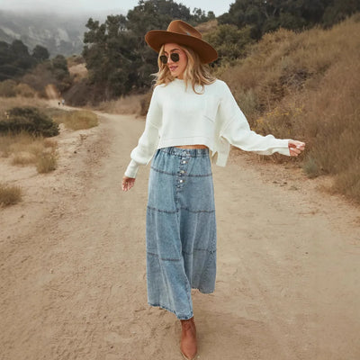 Gaia | Boho Maxi Denim Skirt