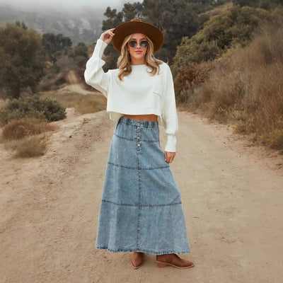 Gaia | Boho Maxi Denim Skirt
