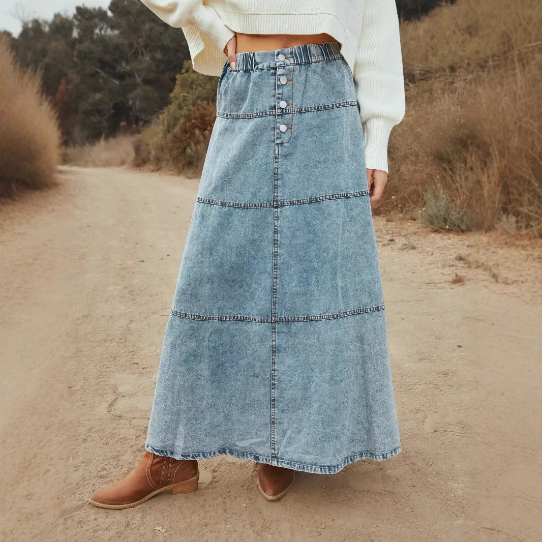 Gaia | Boho Maxi Denim Skirt