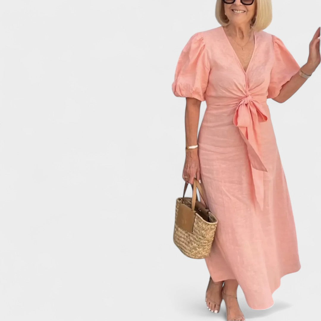 Ivy | Puff Sleeve Tie-Front Dress