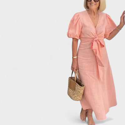 Ivy | Puff Sleeve Tie-Front Dress