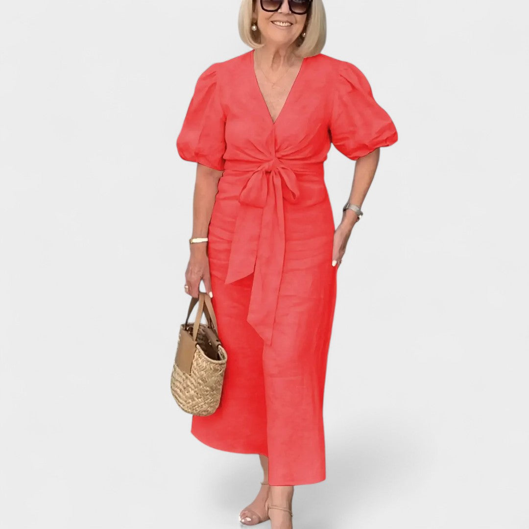 Ivy | Puff Sleeve Tie-Front Dress