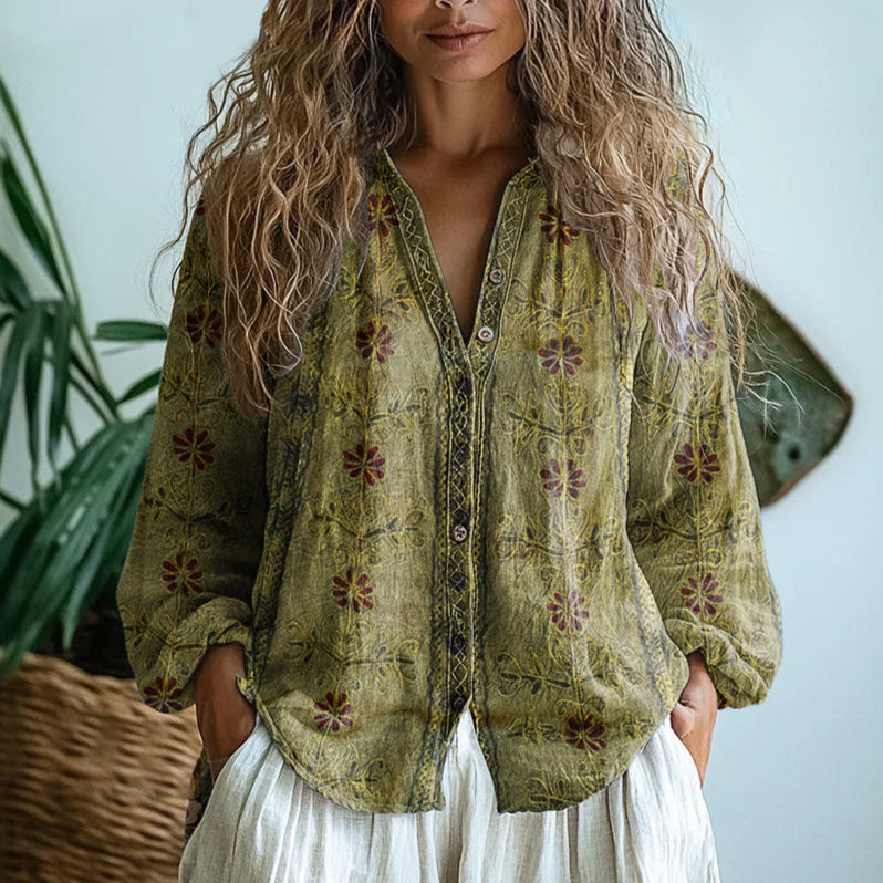 Vancouver Lane™ | Ambre - Vintage Leaf Print Blouse