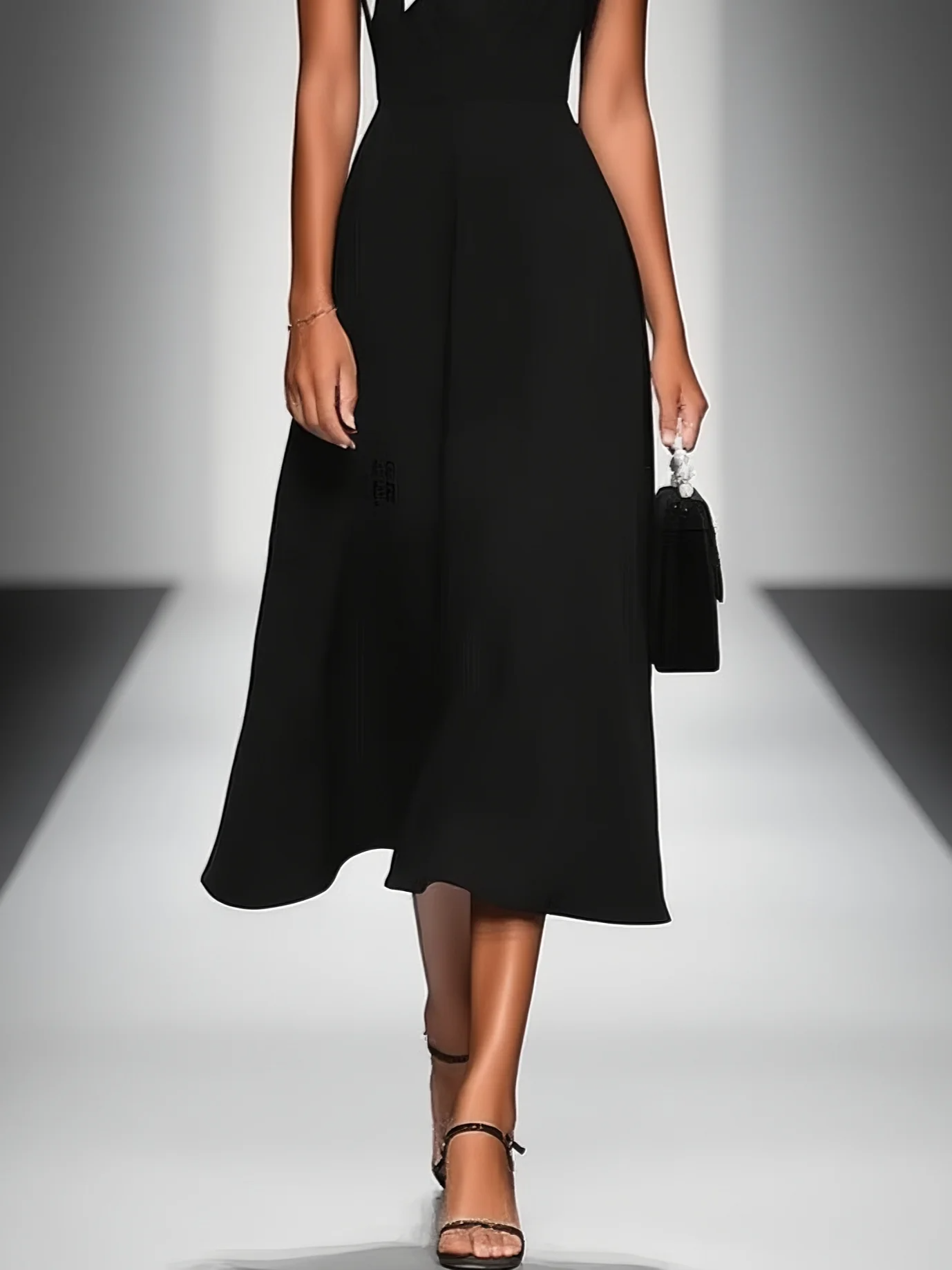 Women's Colorblock Square Neck Cap Shoulder Sleeve Waist Midi Dress